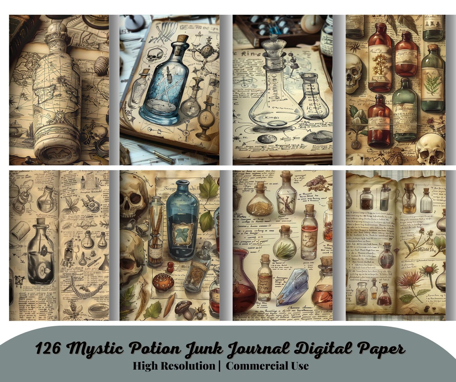 126 Mystic Potion Junk Journal Pages, Digital Scrapbook Paper, Vintage ...