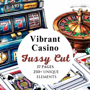 Casino Clipart Fussy Cut, Vibrant Casino Graphics, Gambling Printables Instant Digital Download, Unlimited Commercial Use for Crafts Designs