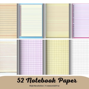 Notebook Paper in Digital format for printing at home, back to school writing paper and graph paper instant download for commercial use