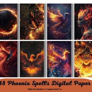 Phoenix Spells Digitales Papier, dunkle Galaxie Magie florale Grunge Texturen druckbare Scrapbook Papier Hintergründe zum sofortigen Download