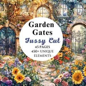 Garden Gates aquarel kieskeurig gesneden bundel, charmante entreeafbeeldingen, bloemen deurafbeeldingen, instant digitale download, commercieel gebruik