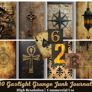 30 Gaslight Grunge Junk Journal, Printable Kit, Victorian, Digital Download, Collage Sheets, Industrial Paper, Bullet Journal, Neutral Page