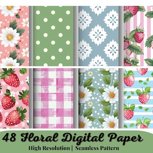 48 Floral Digital Paper Groovy retro summer daisy waves seamless pattern for retro floral fabric sublimations
