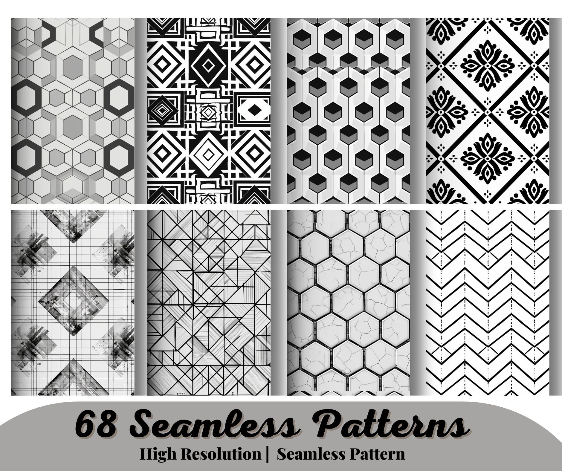 68 Seamless Geometric Patterns PNG SVG | Lines, Tribal, Mandala Clipart | Instant Download