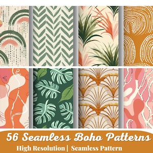 Papel digital con 56 patrones bohemios sin costuras, patrones bohemios geométricos, fondo abstracto dibujado a mano, papel para álbumes de recortes digitales, uso comercial
