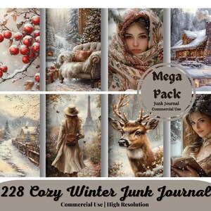 228 páginas de temporada aconchegante para scrapbook e diário de lixo, sazonal, inverno, casa aconchegante, natal, festivo, papel digital, imagens para impressão
