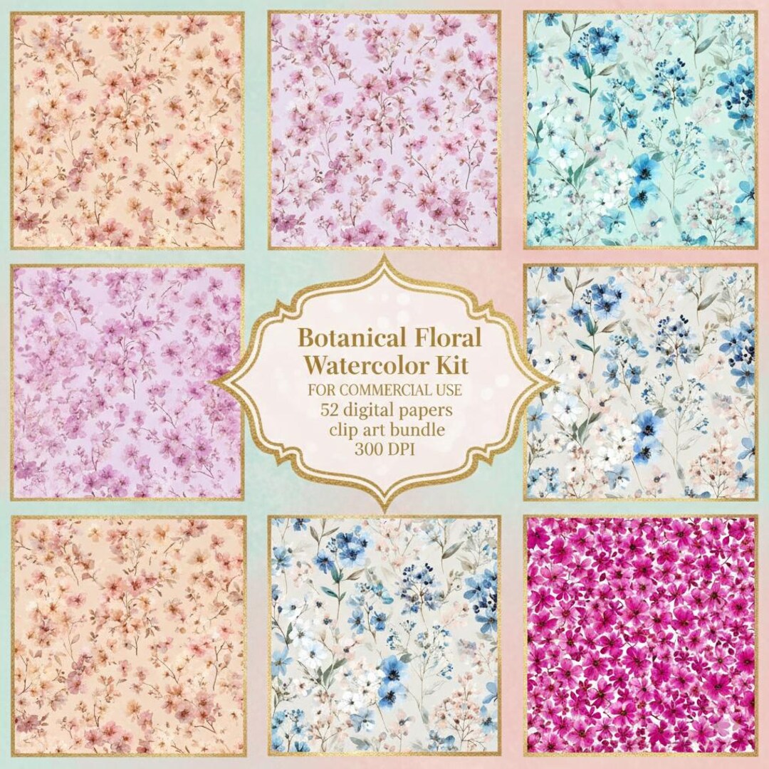 Watercolor Ditsy Florals Digital Paper | Tiny Painted Flowers | Vintage ...