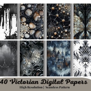 40 Seamless Watercolor Gothic Patterns, Victorian Digital Download, Black Repeating Pattern,Digital Papers, Infinite Scrapbook Paper