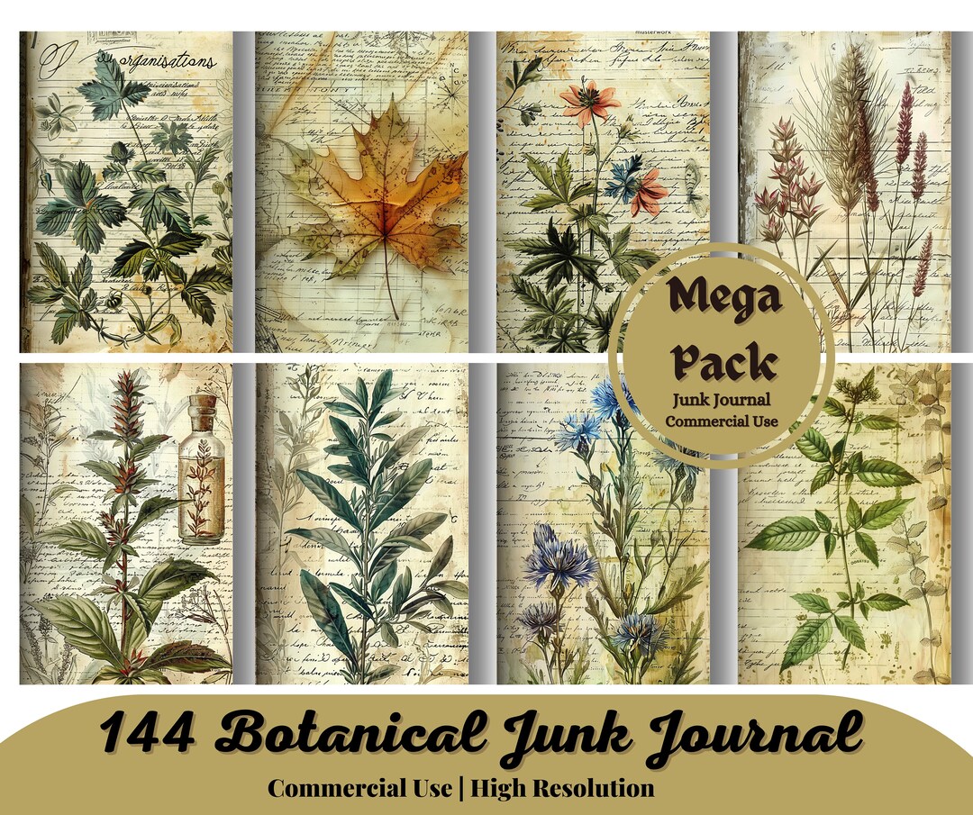 144 Botanical Junk Journal Printable, Vintage Scrapbooking Pages ...