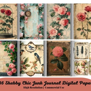 36 Shabby Chic Junk Journal Kit Printable JPG Pages With Ephemera ...