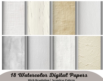 18 papiers numériques aquarelle - Textures de papier aquarelle - toile de fond numérique papier - Texture de papier blanc - clipart papier Scrapbooking numérique