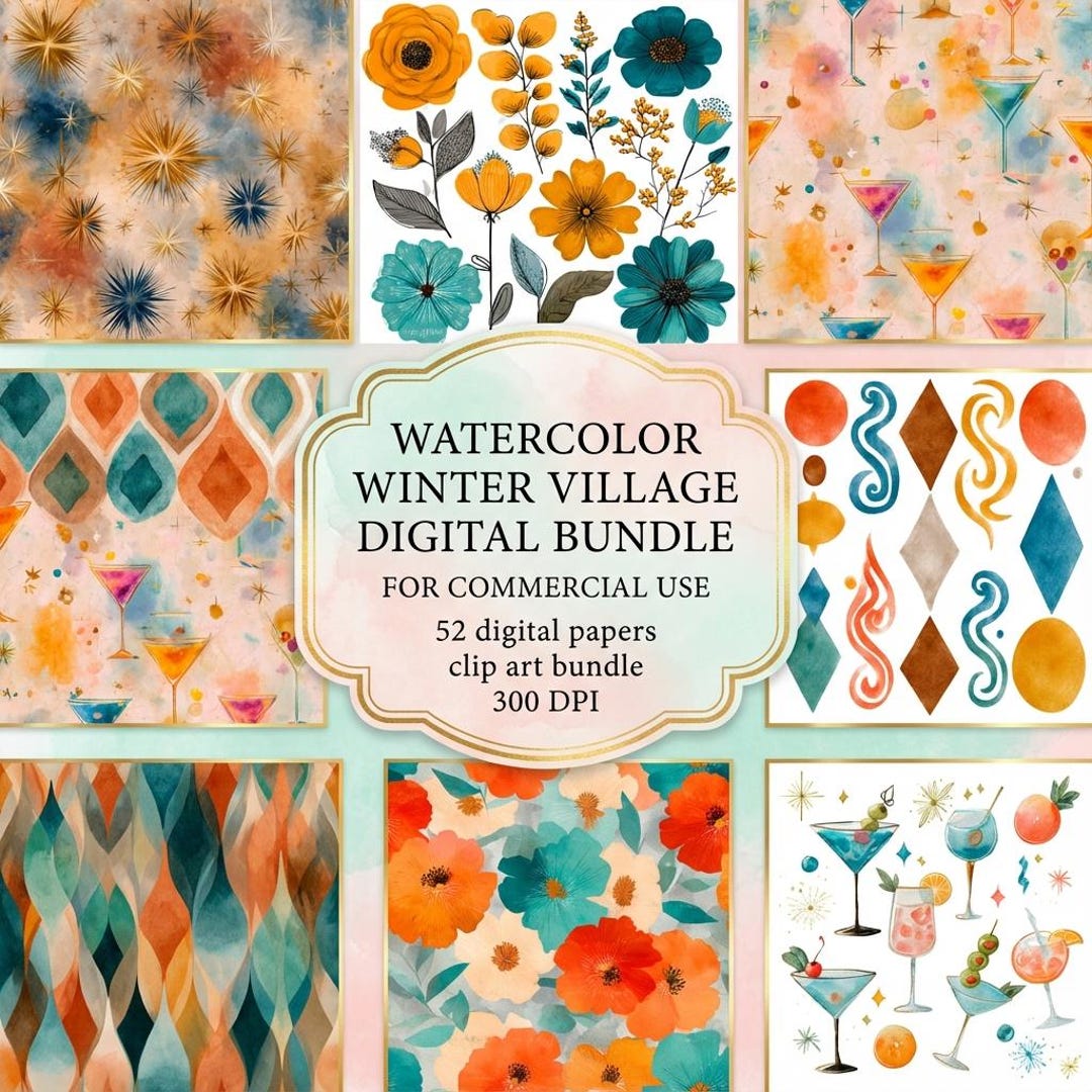 Retro Atomic Digital Paper Pack – 52 Mid-century 1950s Seamless ...