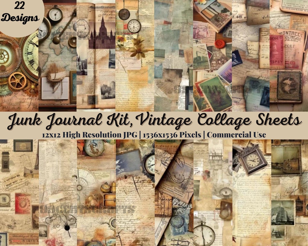 22 Junk Journal Kit Vintage Collage Sheets Printable Pages - Etsy Portugal