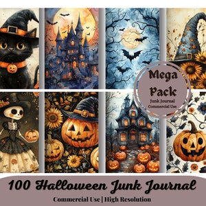 100 Halloween Junk Journal Kit | Junk Journaling Ephemera | Journal Pages | Journaling Supplies | Digital Collage Sheet |Halloween Printable