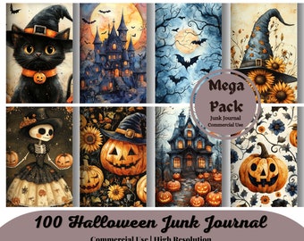 100 Halloween Junk Journal Kit | Junk Journaling Ephemera | Journal Pages | Journaling Supplies | Digital Collage Sheet |Halloween Printable