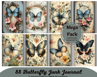 88 Watercolor Butterfly Junk Journal Kit Fantasy Butterfly Journal Pages Junk Journal Printable Paper Digital Collage Sheet Instant Download