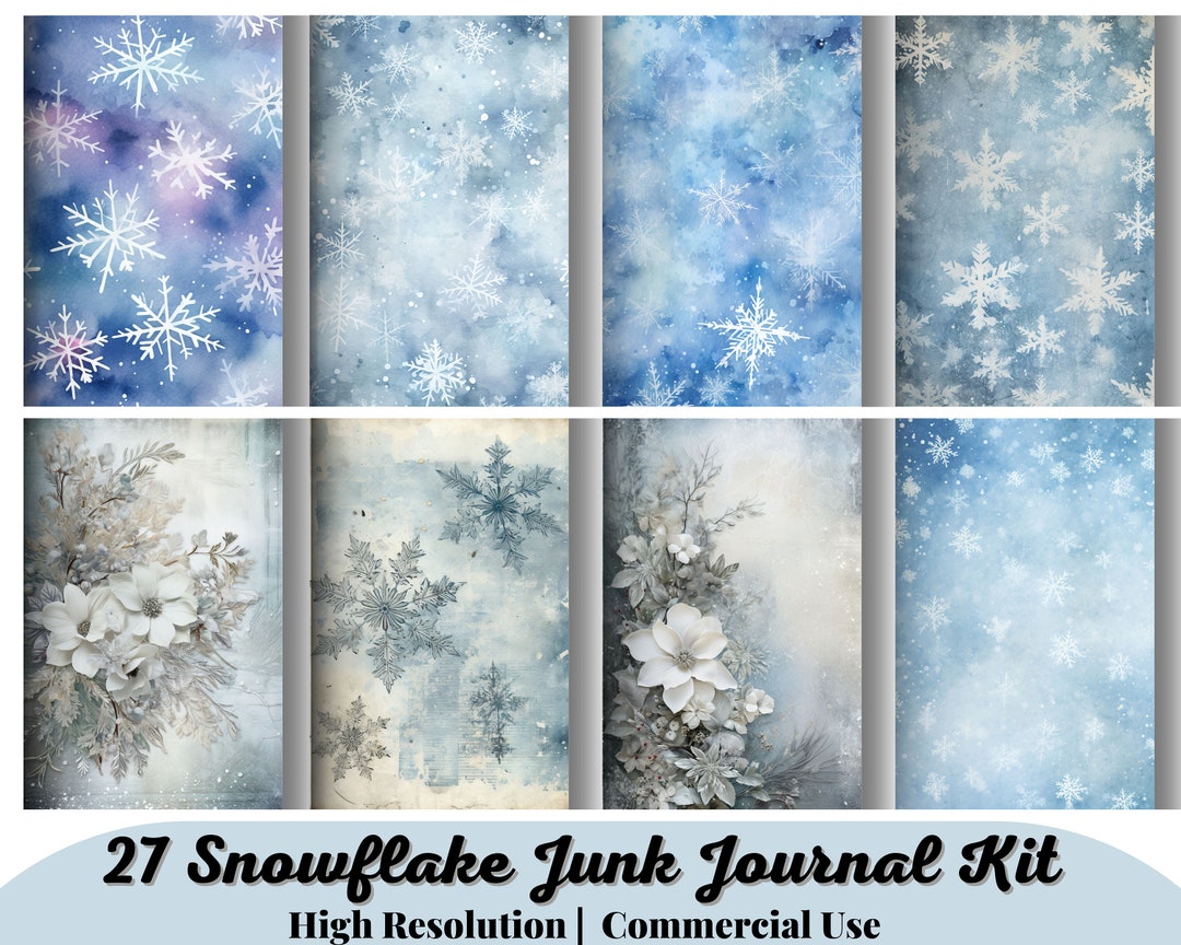 27 Snowflake Junk Journal Kit, Winter Grunge, Digital Paper Download ...