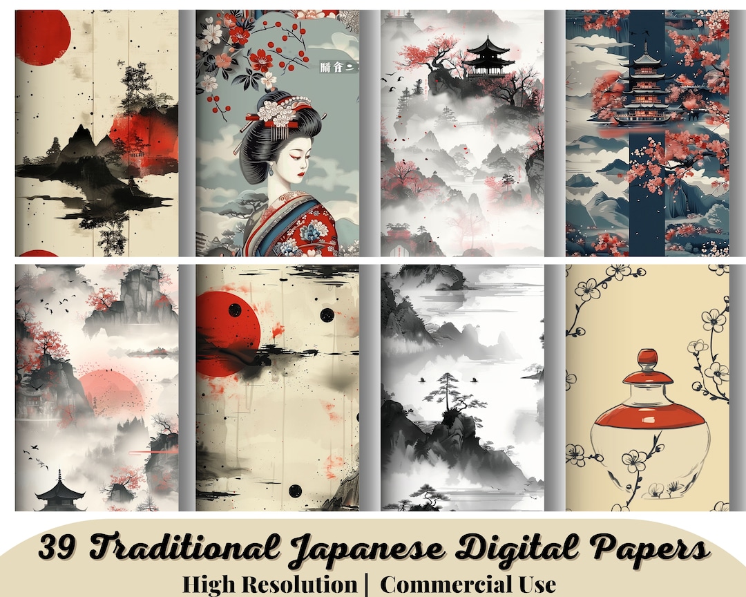39 Traditional Japanese Digital Papers, Grunge Scrapbook, Seamless ...