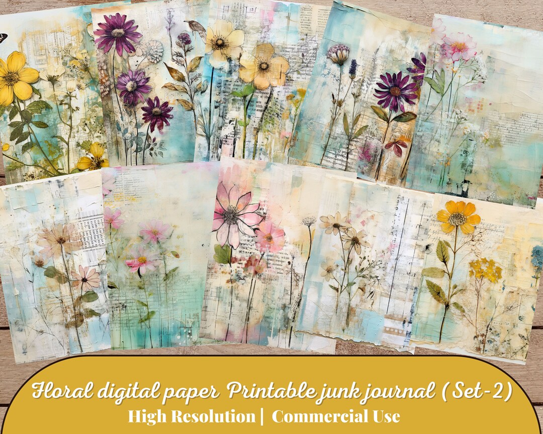 26 Floral Digital Paper Junk Journal Printable Papers, Scrapbooking ...
