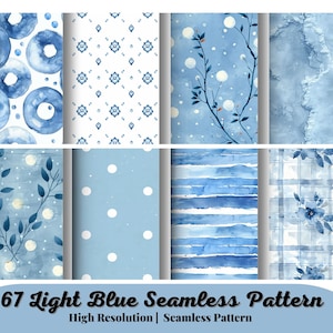 67 Confezione di carta digitale con motivo a pois blu acciaio senza soluzione di continuità, carta per scrapbooking stampabile, sfondo azzurro pastello, azzurro pastello