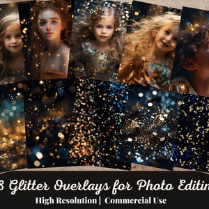 38 superpositions de paillettes pour la retouche photo, effet numérique bokeh doré pour Photoshop, ensemble de textures de paillettes colorées pour photographe