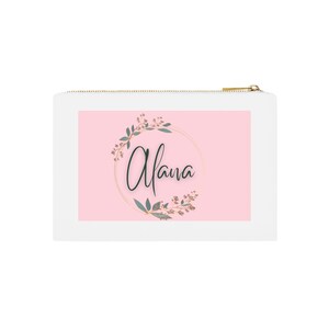 Cosmetic Bag Pouch - Personalized - Christmas Gift - Holiday Gift - Bridesmaid Gift - Gift for Mom - mothers day gift - Name Flower5