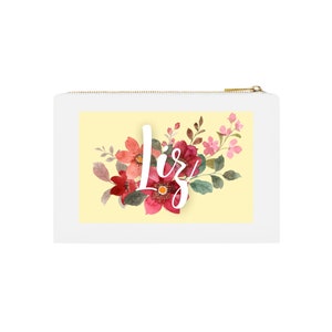 Cosmetic Bag Pouch - Personalized - Christmas Gift - Holiday Gift - Bridesmaid Gift - Gift for Mom - Name Flower