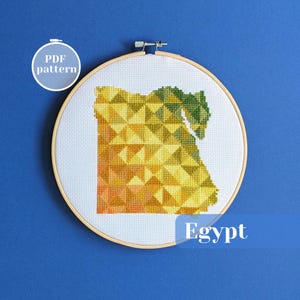 Egypt shape cross stitch pattern for instant download. Custom home decor gift with Cairo motif. Modern abstract hand embroidery map design.