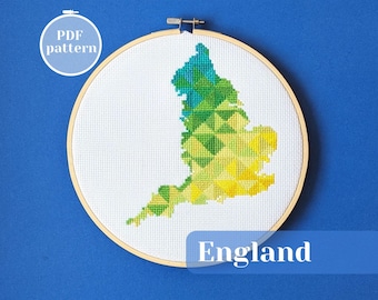 England map cross stitch pattern in PDF. English country silhouette for simple living embroidery. Cozy over the bed decoration