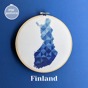 Finnland Kreuzstichmuster Landkarte | Modernes einfaches xstitch Design | Einfaches gezähltes pdf-Diagramm zum sofortigen Download | Einzigartiges personalisiertes Geschenk