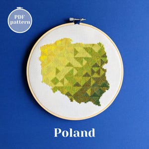 Landkarte von Polen Kreuzstichmuster. Polnische Hochzeit handgemachte Geschenkidee. Kreation auf Stoff mit Motiv Warschau Krakau Danzig. Selbstliebe Geschenkidee