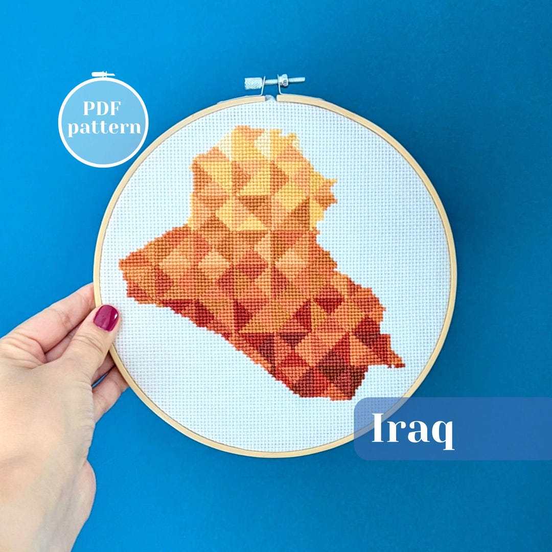 Iraq Map Cross Stitch Pattern. Simple Needlecraft Tutorial for Artful ...