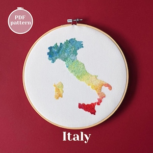 Italy map cross stitch pattern. Instant download xStitch counted chart. Creative stay at home idea. Meaningful gift for loved one