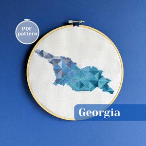 Georgia map cross stitch pattern. Modern simple xStitch PDF chart. Custom idea for crafting night. Colorful DIY embroidery wall decor