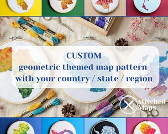 CUSTOM cross stitch pattern of map of your country, region or state. Modern geometric embroidery  design. PDF counted xstitch charts