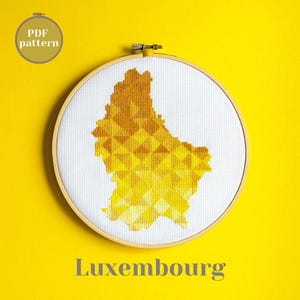 Kruissteekpatroon Luxemburgse kaart. Zelfstudie moderne vezelkunst in pdf. Creatief knutselidee voor volwassenen voor volgend hoofdstuk Cadeau voor een vriend(in)