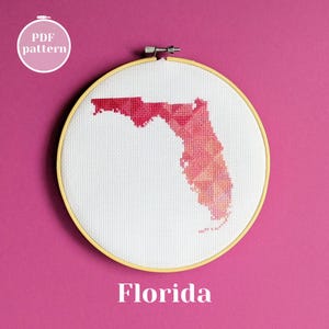 Kruissteekpatroon kaart Florida. Moderne, eenvoudige xStitch-pdf-grafiek. Op maat gemaakt handgemaakt huwelijkscadeau-idee. Knutselproject voor volwassenen voor beginners
