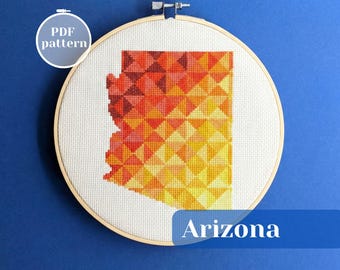 Arizona (USA) map cross stitch pattern. Counted xstitch chart for instant download. Modern simple embroidery design for mental health escape