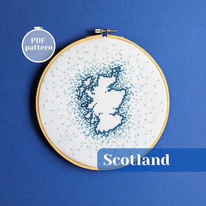 Scotland map cross stitch pattern. Unique DYI gift idea for first home with Scottish theme. Thread art digital tutorial for Outlander fan