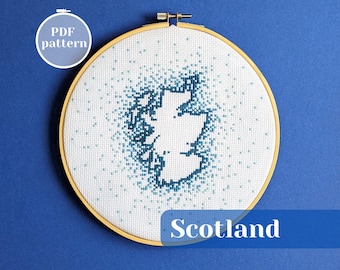 Scotland map cross stitch pattern. Unique DYI gift idea for first home with Scottish theme. Thread art digital tutorial for Outlander fan