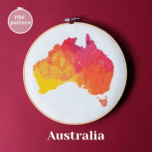 Australia map cross stitch pattern for instant download. PDF tutorial for intermediate stitchers. Creative gift idea for mother.