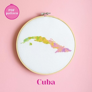 Kruissteekpatroon Cuba-kaart. Moderne, eenvoudige xStitch-pdf-grafiek. Aangepast bedankcadeau voor een vriend(in). Kleurrijk creatief borduurdecor
