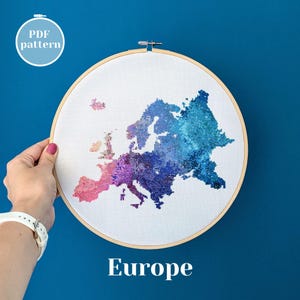 Europa Landkarte Kreuzstichschema zum sofortigen Download. Galaxy aquarell modern xstitch Muster. Handgemachte Wanddeko. Geschenk für Reisende