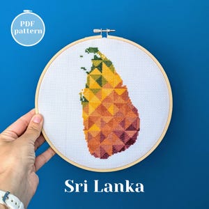 Modèle PDF de carte du Sri Lanka au point de croix. Tableau xStitch compté moderne à télécharger instantanément. Broderie murale décorative pour ami qui a le mal du pays
