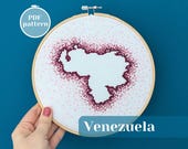 Venezuela map cross stitch PDF pattern. Modern counted xStitch chart for instant download. DIY boho chic embroidery for self love gift