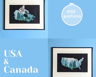 USA & Canada cross stitch pattern set for crafters. Counted xstitch pdf charts for modern embroidery. Eco friendly unique gift or decor idea