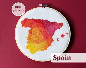 Patrón de punto de cruz del mapa de España: bordado en acuarela, regalo DIY (patrón PDF)