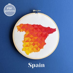 Modèle de point de croix en Espagne. Conception de carte colorée bricolage. Fichiers numériques à télécharger instantanément. Décoration murale de voyage en espagnol Madrid Barcelone