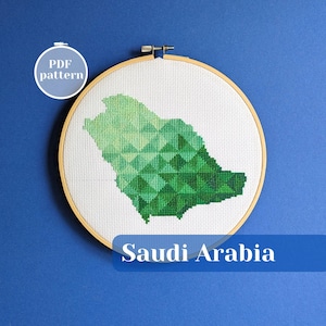 Saoedi-Arabië kaart kruissteek pdf-patroon. Hedendaagse vezelkunst met Midden-Oostenthema. Eenvoudig te borduren cadeau voor leraren.