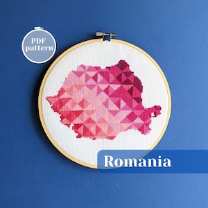 Romania map cross stitch pattern. Transylvania theme DIY wall decoration. Unique gift for a grandpa. Printable embroidery instruction